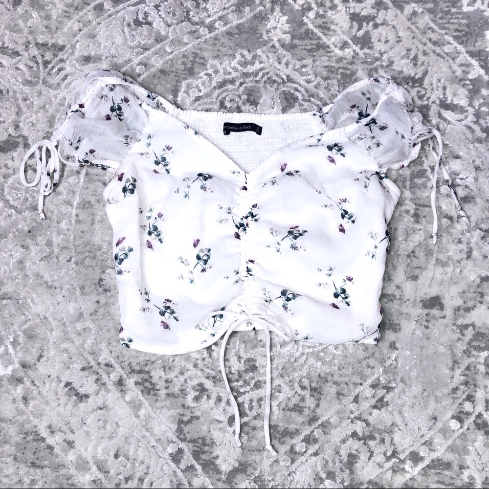 White Floral Crop top with Tie Detailing
